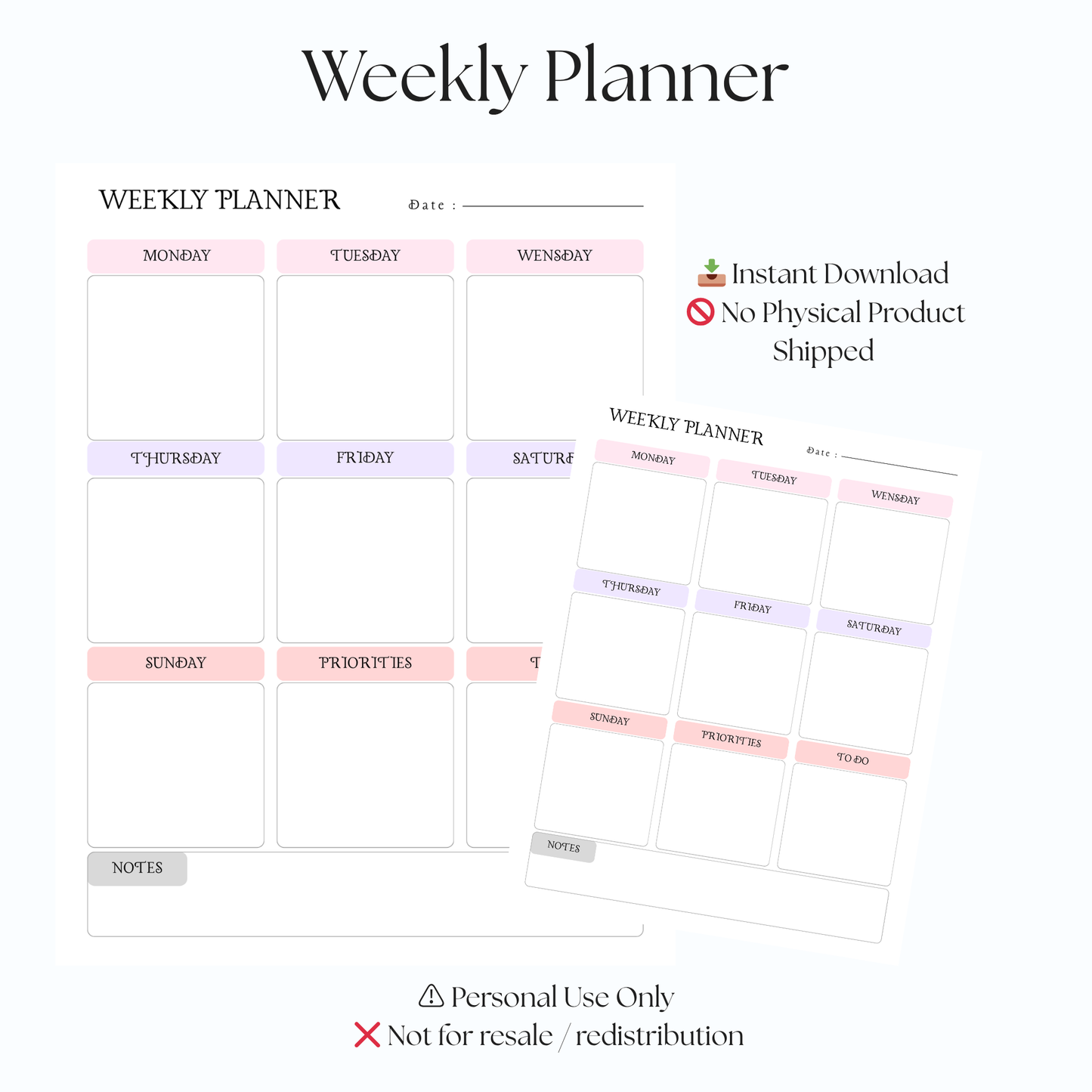 Weekly Planner PDF — Printable