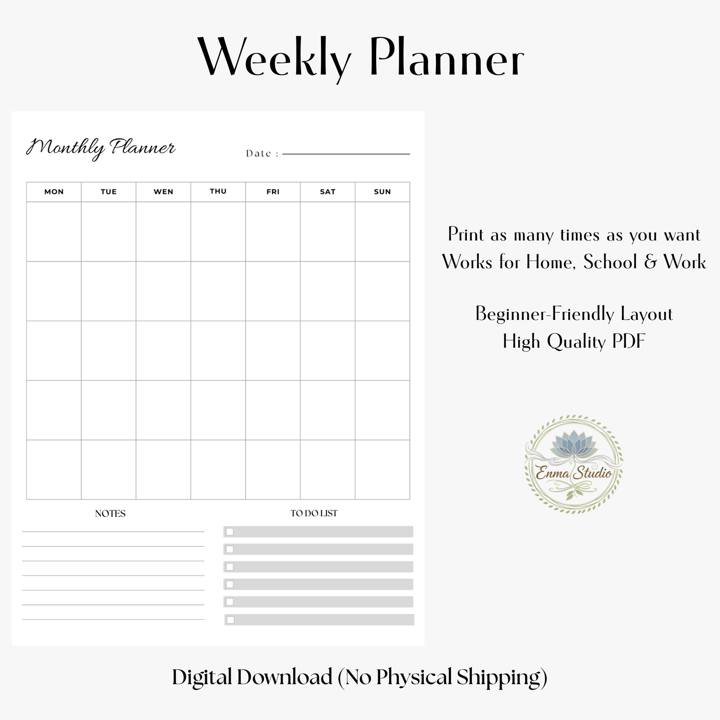 Simple Monthly Planner PDF