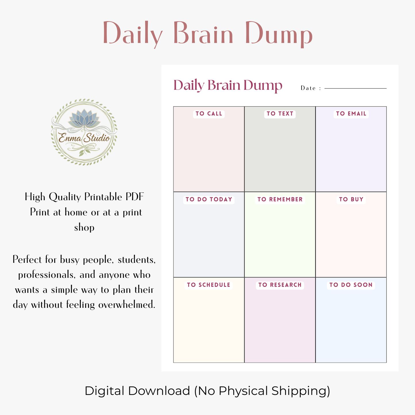 Daily Brain Dump Planner PDF