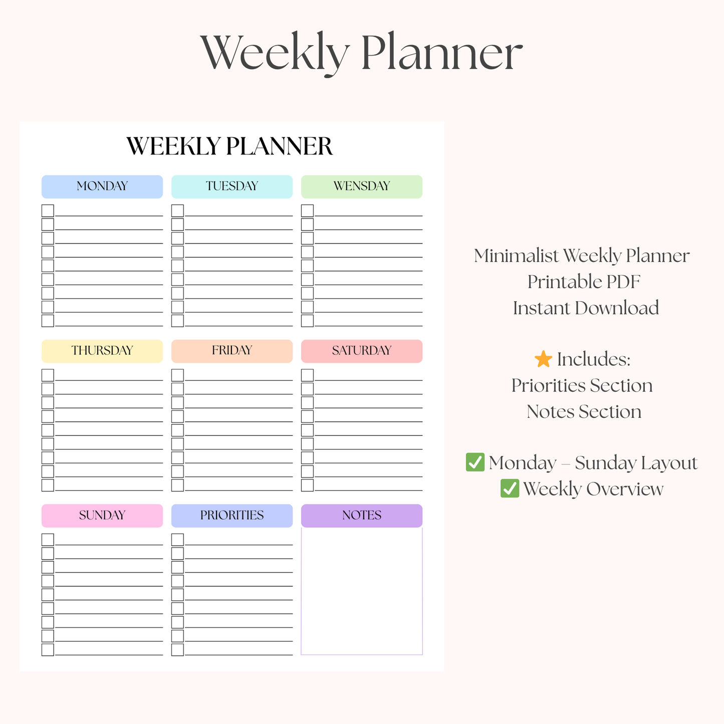 Minimalist Weekly Planner PDF