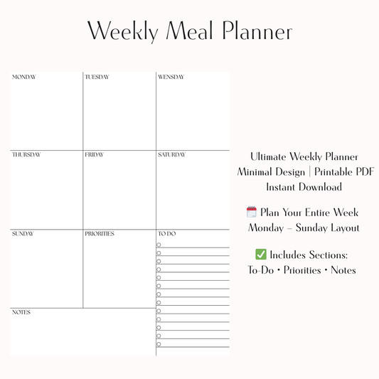 Ultimate Minimal Weekly Planner Printable PDF | Weekly Schedule + To-Do List + Priorities + Notes | Undated Planner Template | Instant Download