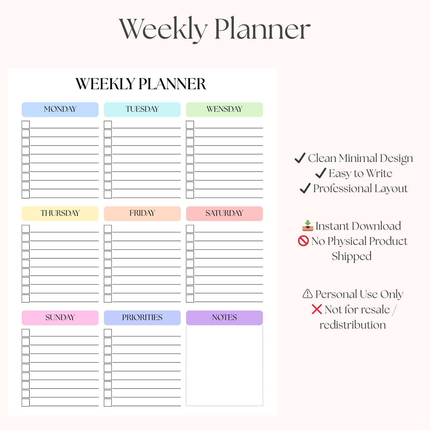 Minimalist Weekly Planner PDF
