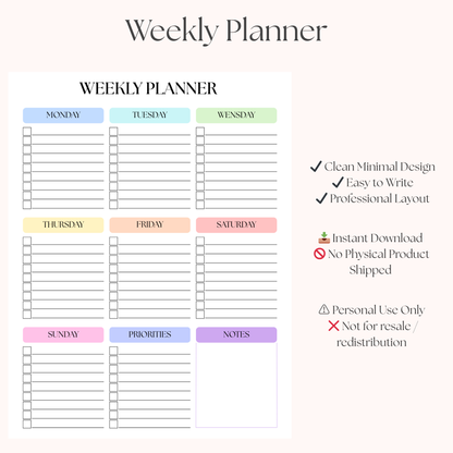 Minimalist Weekly Planner PDF