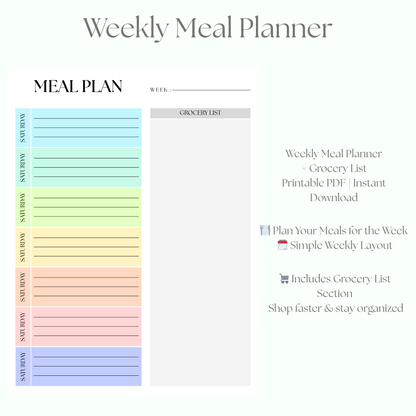 Meal Planner + Grocery List PDF