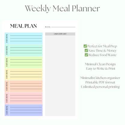 Meal Planner + Grocery List PDF