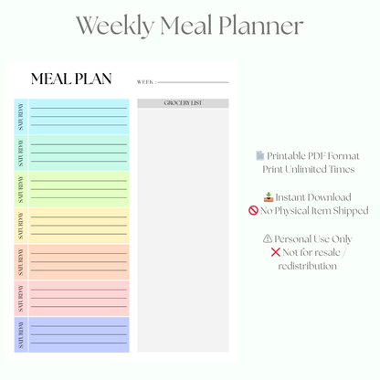 Meal Planner + Grocery List PDF