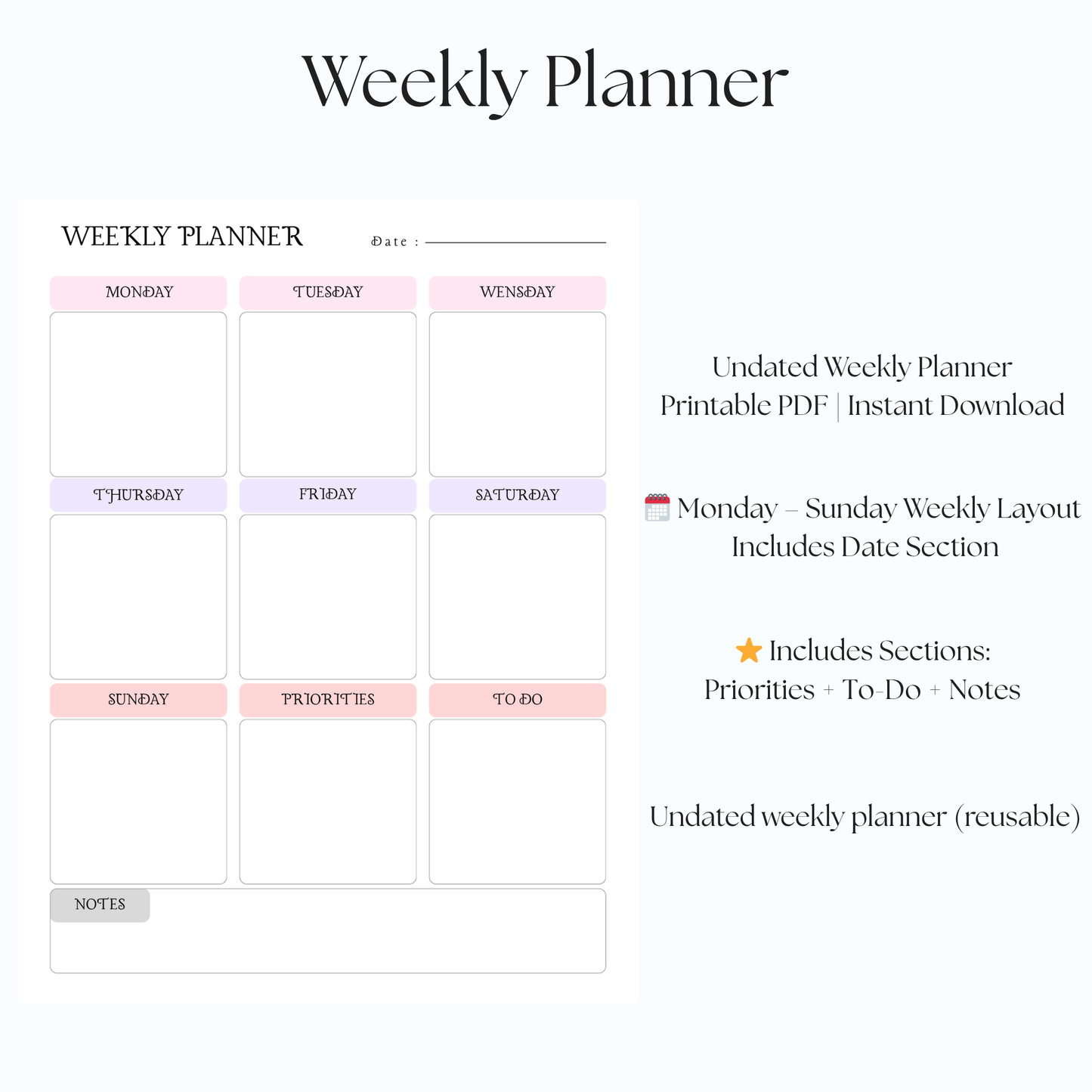 Weekly Planner PDF — Printable