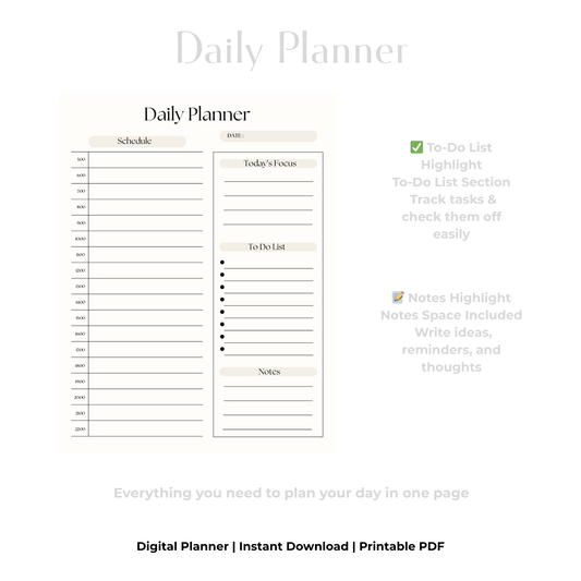 Digital Daily Planner PDF | Undated Daily Schedule Planner | Hourly Time Block Planner + To Do List | GoodNotes iPad Planner + Notes