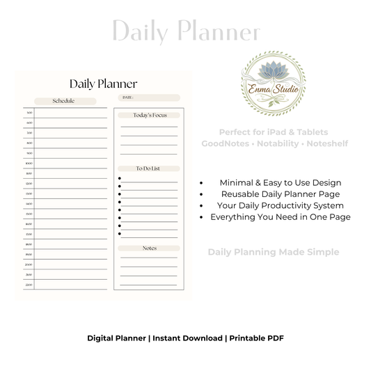 Digital Daily Planner PDF | Undated Daily Schedule Planner | Hourly Time Block Planner + To Do List | GoodNotes iPad Planner + Notes
