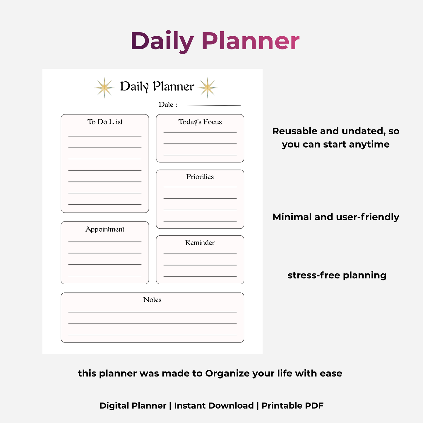 Daily Planner — To Do & Notes
