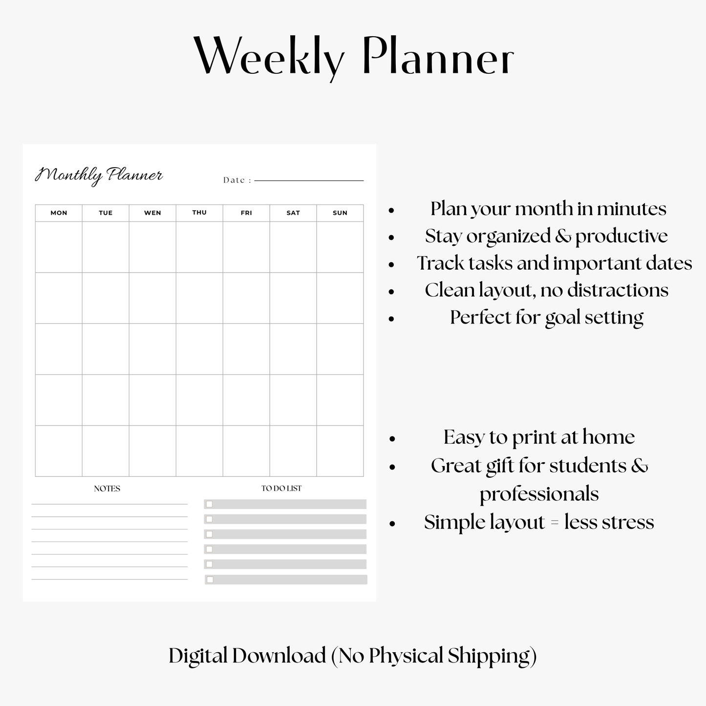 Simple Monthly Planner PDF