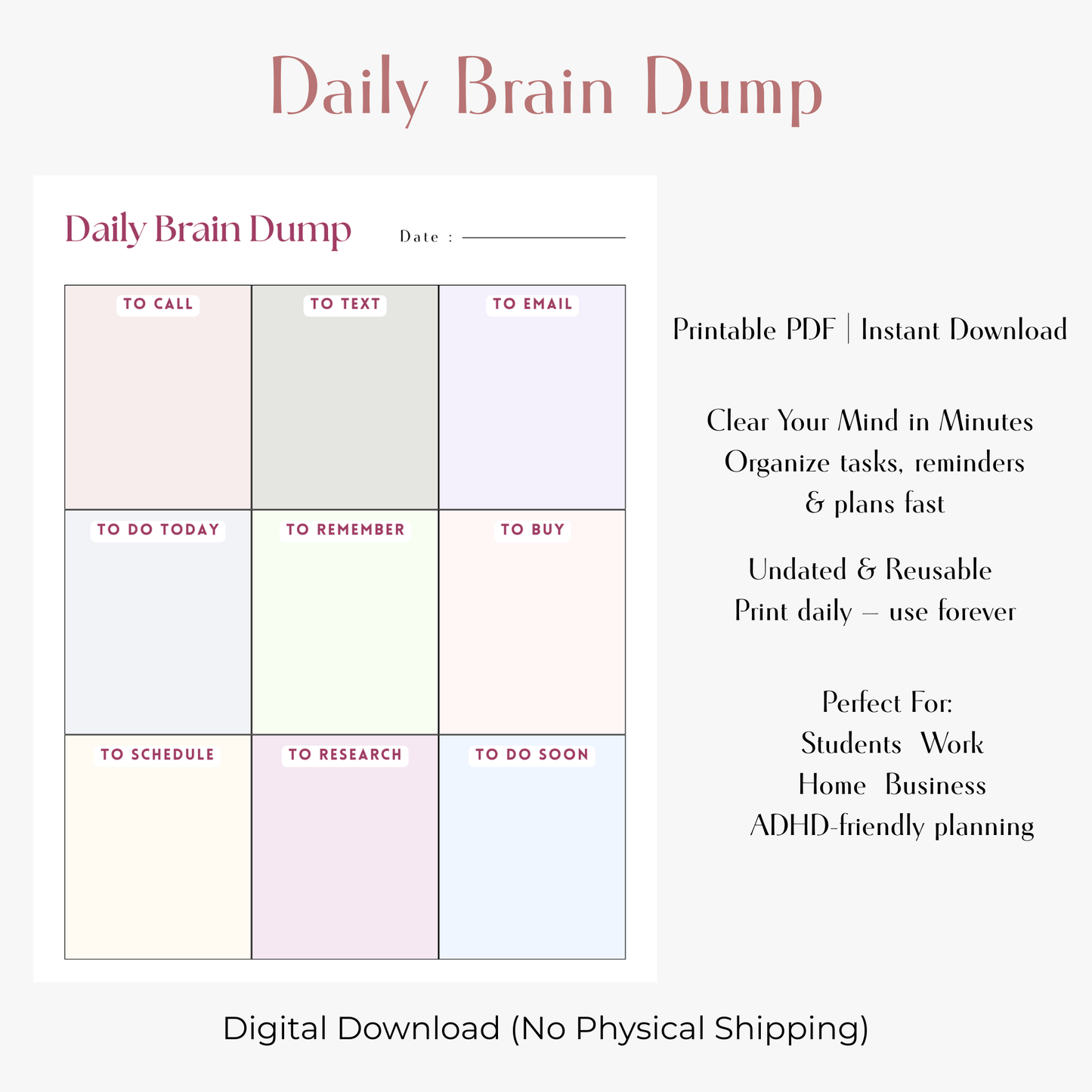 Daily Brain Dump Planner PDF