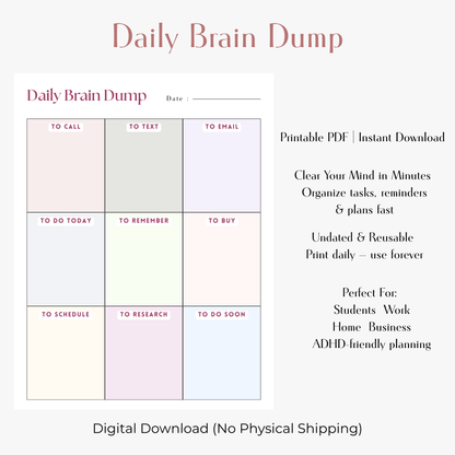 Daily Brain Dump Planner PDF