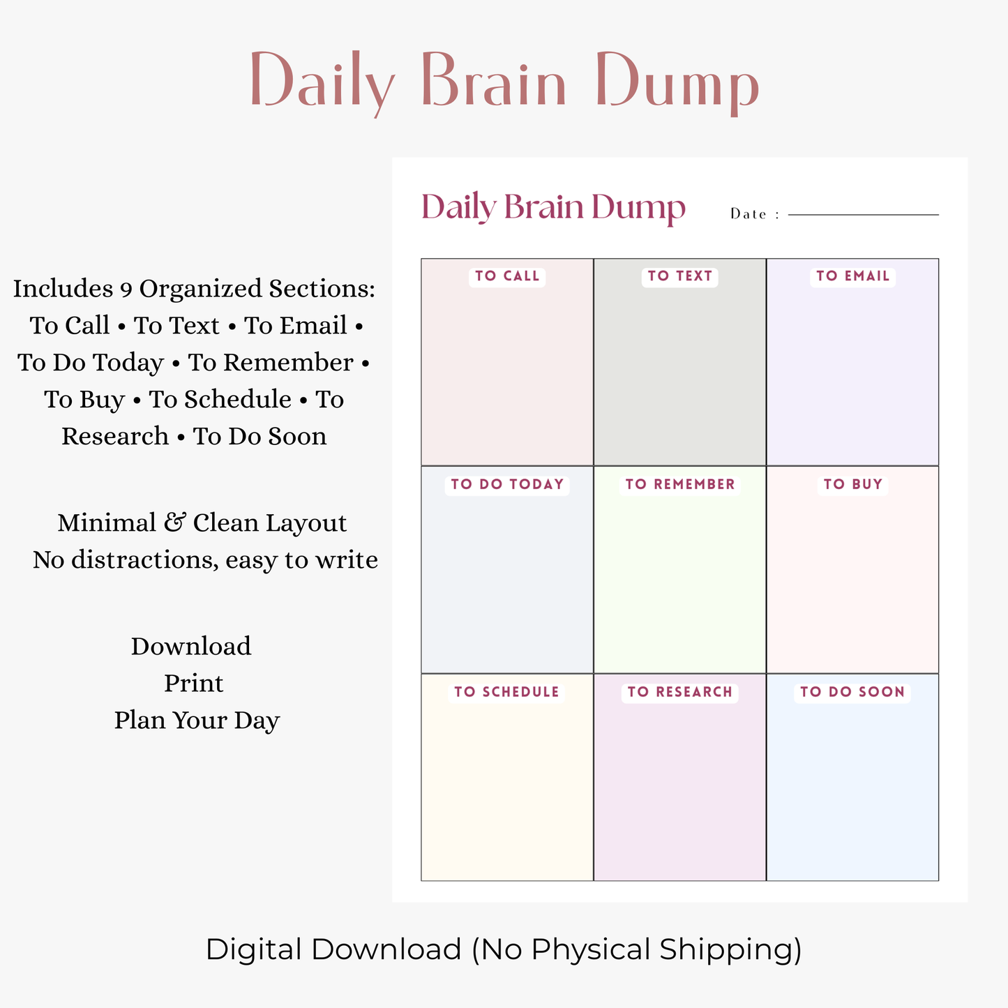 Daily Brain Dump Planner PDF