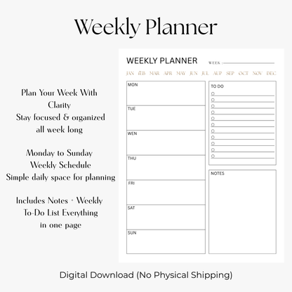 Minimal Weekly Planner — Printable