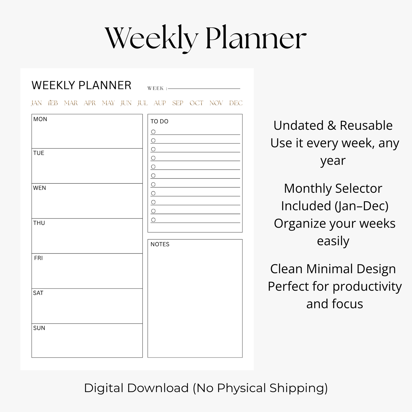 Minimal Weekly Planner — Printable