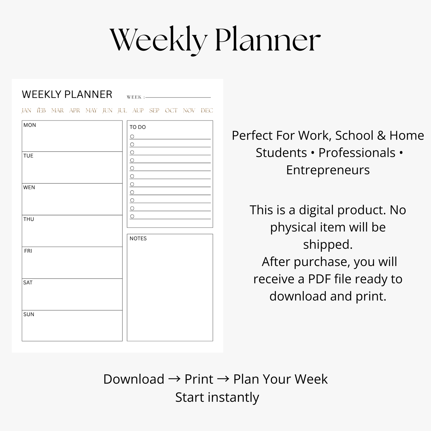 Minimal Weekly Planner — Printable