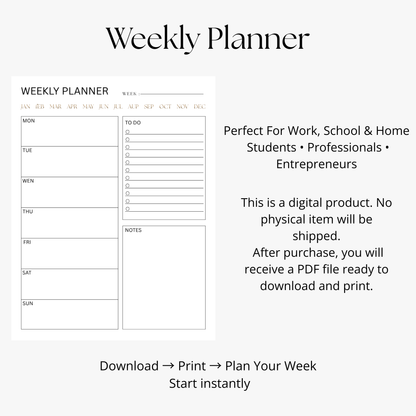 Minimal Weekly Planner — Printable
