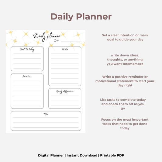 Digital Daily Planner | Reusable Undated Productivity Planner | Focus, Goals & Notes | GoodNotes & PDF