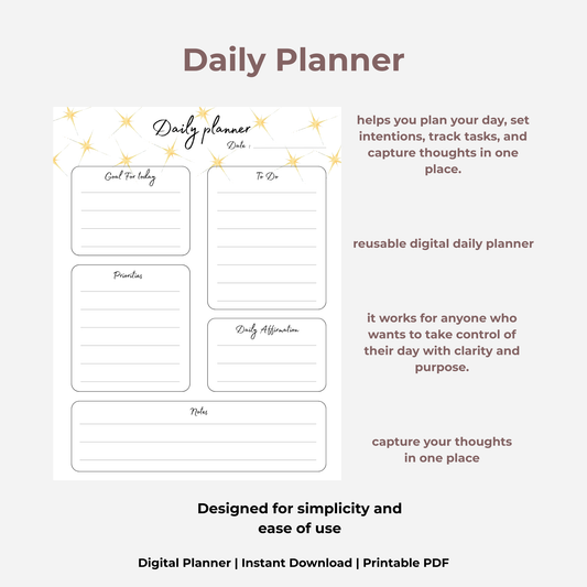 Digital Daily Planner | Reusable Undated Productivity Planner | Focus, Goals & Notes | GoodNotes & PDF