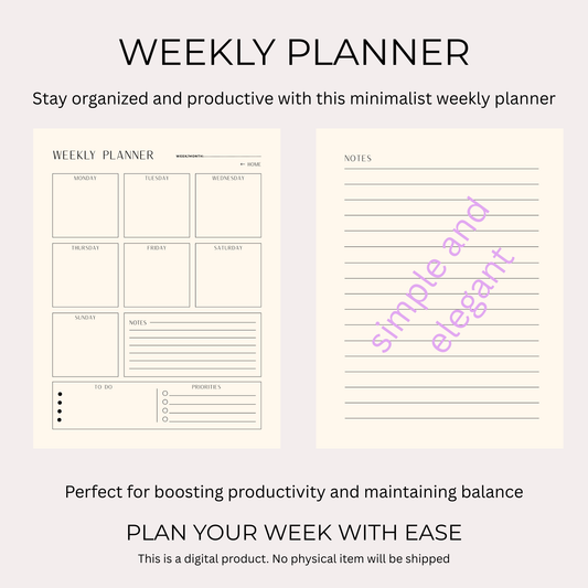 Minimalist Weekly Digital Planner – Organize Your Week with Clarity Instant Download