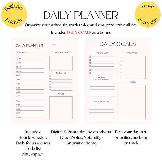 Simple & Elegant Daily Digital Planner - Instant Download